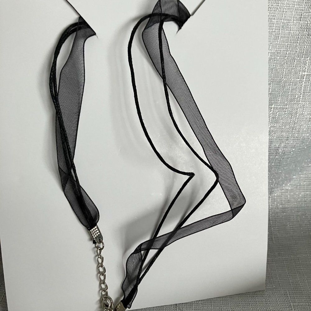 Oblong Hammered Copper Pendant on Black Ribbon 18 Inches - Picture 3 of 3
